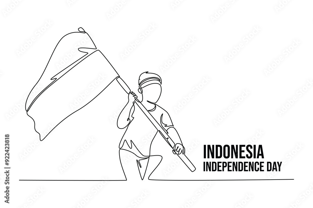 Obraz premium Indonesian Independence Day concept. Single line draw design vector graphic illustration.