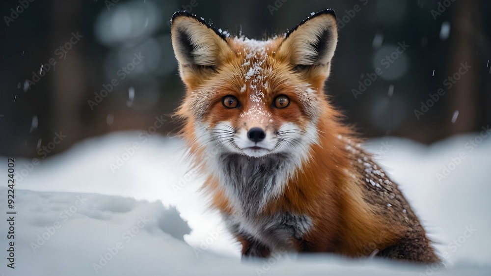 A curious, little fox peeking out from a snowy den A curious, little fox peeking out from a snowy den