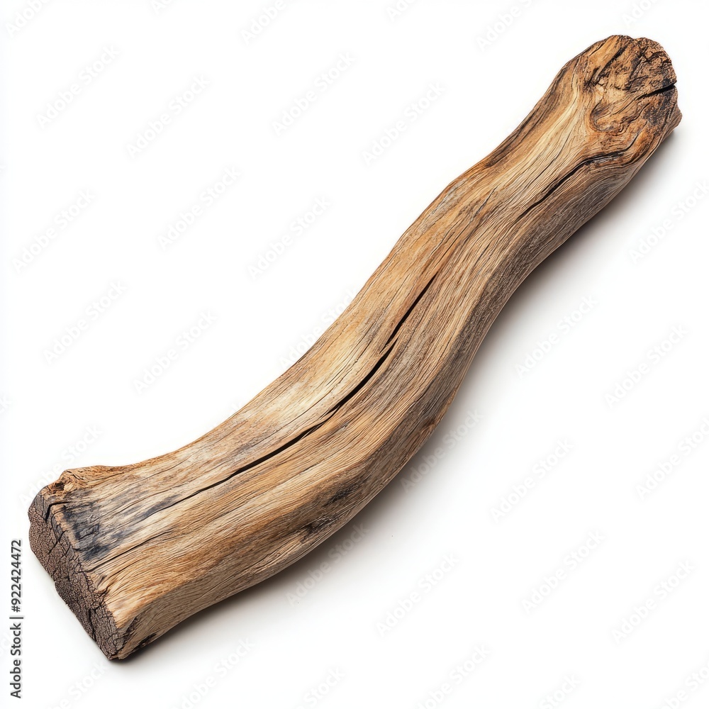 Close up of Wooden curved snag stick on an isolated white background Close up of Wooden curved snag stick on an isolated white background