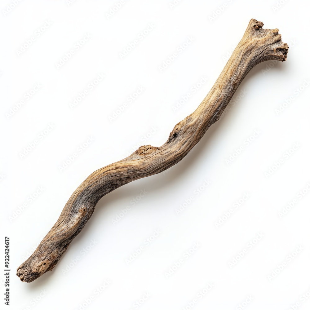 Fototapeta premium Close up of Wooden curved snag stick on an isolated white background
