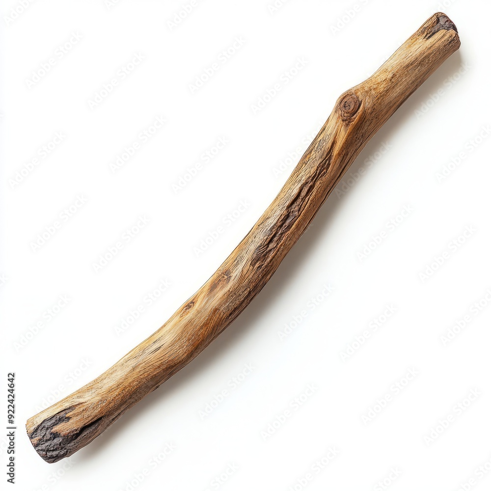 Close up of Wooden curved snag stick on an isolated white background Close up of Wooden curved snag stick on an isolated white background