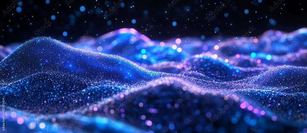 Backdrop of pink, purple, and blue particles with wavy lines Backdrop of pink, purple, and blue particles with wavy lines