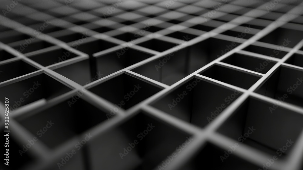Close-up of metal grid structure. Background image in black and white showing modern architecture, industry, or technology. Close-up of metal grid structure. Background image in black and white showing modern architecture, industry, or technology.