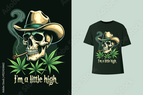 Skull wearing hat and smoking weed vintage design says 'BORN TO BE AWESOME' for t shirt apparel print