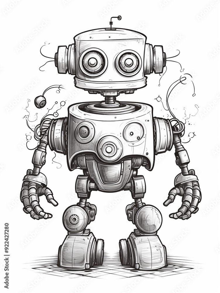 Coloring book page cover old and rusty robot carton Coloring book page cover old and rusty robot carton