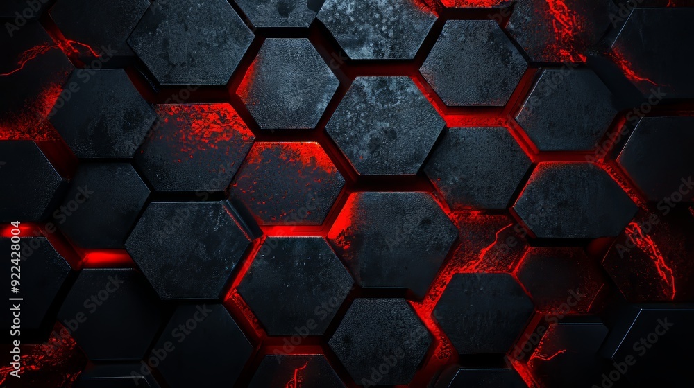 Modern illustration of grey and red hexagons Modern illustration of grey and red hexagons