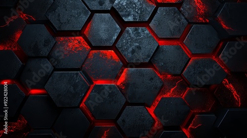 Modern illustration of grey and red hexagons