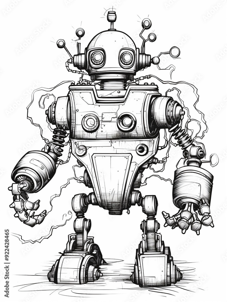 Coloring book page cover old and rusty robot carton Coloring book page cover old and rusty robot carton