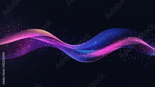 3D rendering of a dot blue purple wave line with a light gradient dark background. Abstract technology big data background.