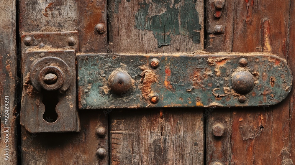 Wooden door lock, weathered with time Wooden door lock, weathered with time