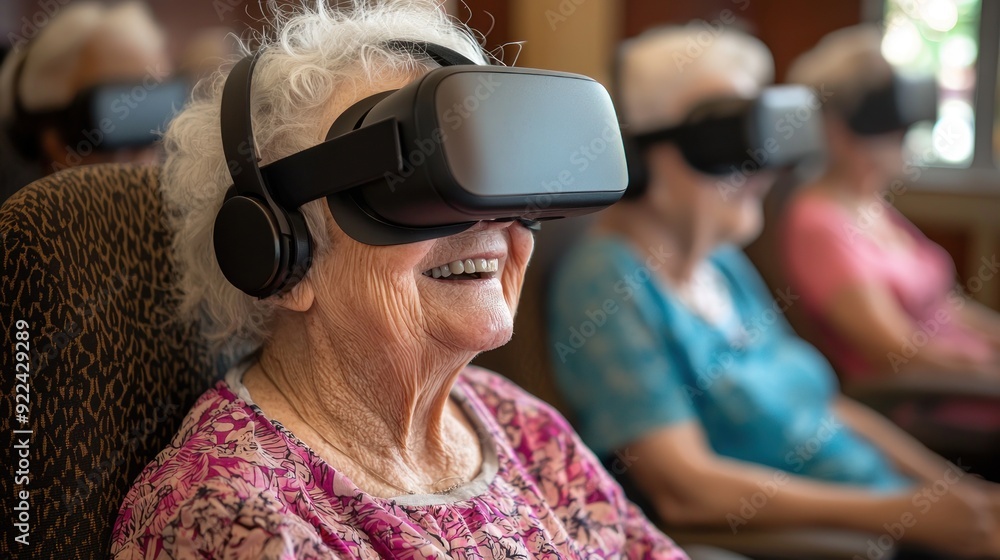 GROUP OF OLDER ADULTS, WEARING VR HEADSETS, ARE IMMERSED IN THEIR RESPECTIVE VIRTUAL TOURS. THEY ARE LOOKING AT EXHIBITS, LISTENING TO AUDIO GUIDES, AND INTERACTING WITH OTHER VISITORS VR TOUR CONCEPT GROUP OF OLDER ADULTS, WEARING VR HEADSETS, ARE IMMERSED IN THEIR RESPECTIVE VIRTUAL TOURS. THEY ARE LOOKING AT EXHIBITS, LISTENING TO AUDIO GUIDES, AND INTERACTING WITH OTHER VISITORS VR TOUR CONCEPT
