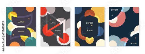 Decorative set cards with a composition of abstract round spotted elements. Creative collage from round organic shapes. Modern vector art