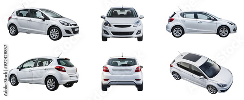 PNG Collection of white hatchbacks. Different angles and perspectives of white cars