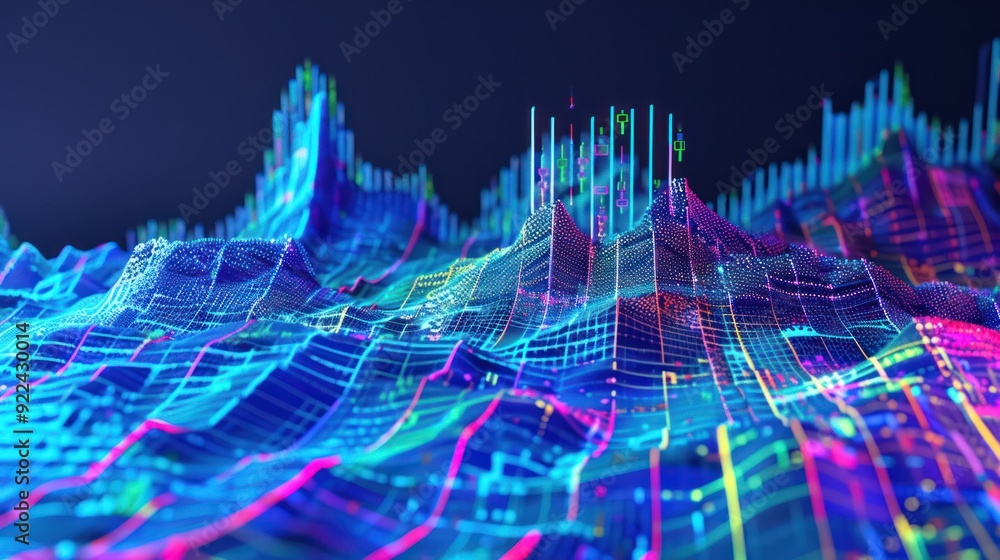 Abstract 3D Mountain Landscape with Neon Lights Abstract 3D Mountain Landscape with Neon Lights