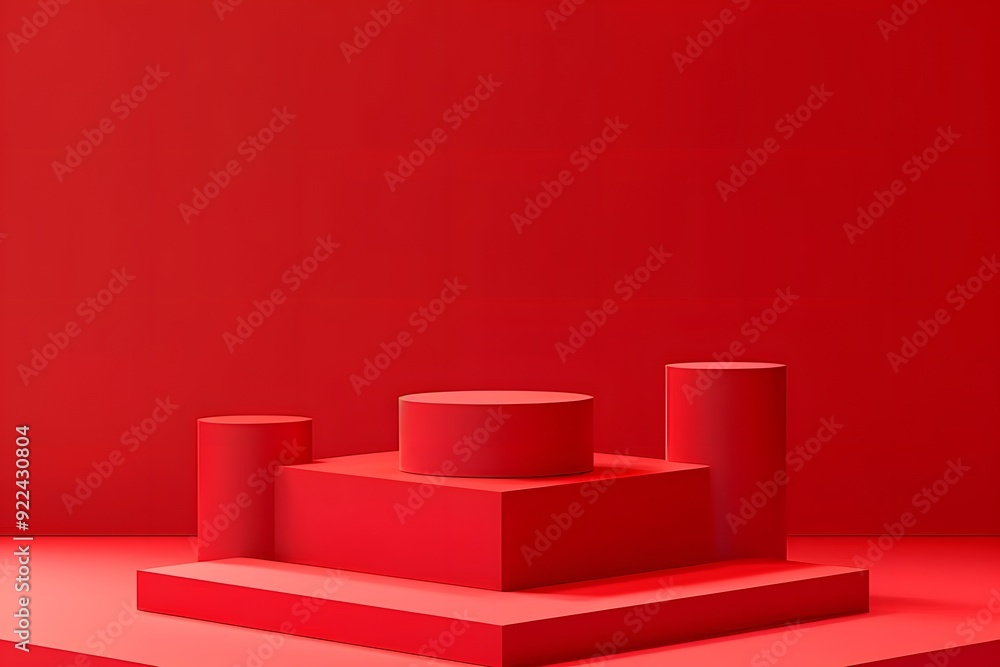 The red background and red cubes create a bold and vibrant atmosphere. The cubes are arranged in a row, with the tallest one in the middle and the shortest one on the right
The red background and red cubes create a bold and vibrant atmosphere. The cubes are arranged in a row, with the tallest one in the middle and the shortest one on the right