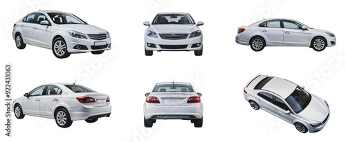 PNG Collection of white sedan. Different angles and perspectives of white cars