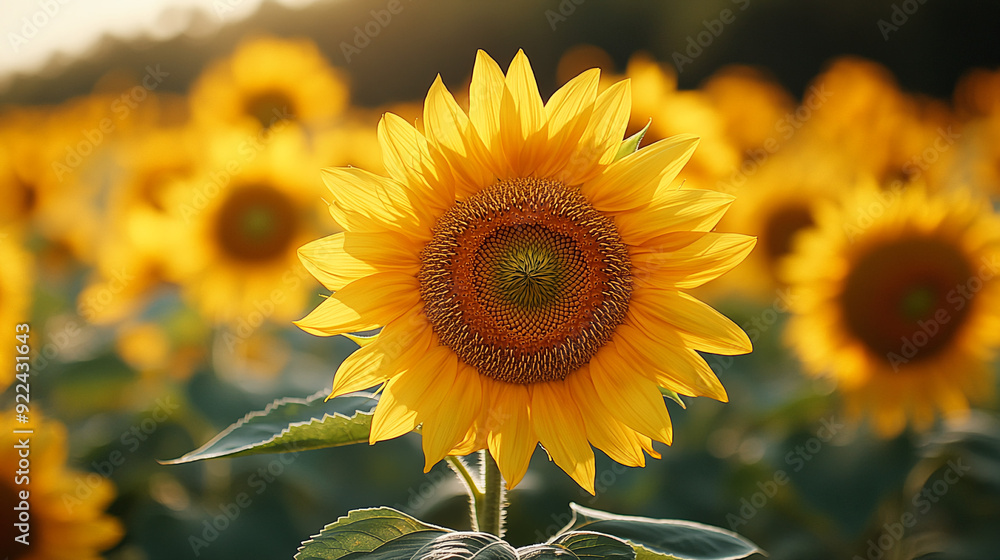 Fototapeta premium Yellow sunflower field in close-up