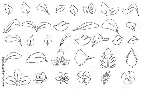 Set of green leaf icons black line . Leafs green color icon logo. Leaves on white background. Ecology. Vector illustration