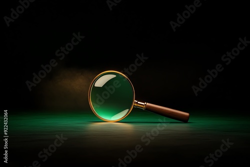 A D magnifying glass focusing light beams on search results floating in a virtual space, symbolizing precision in search