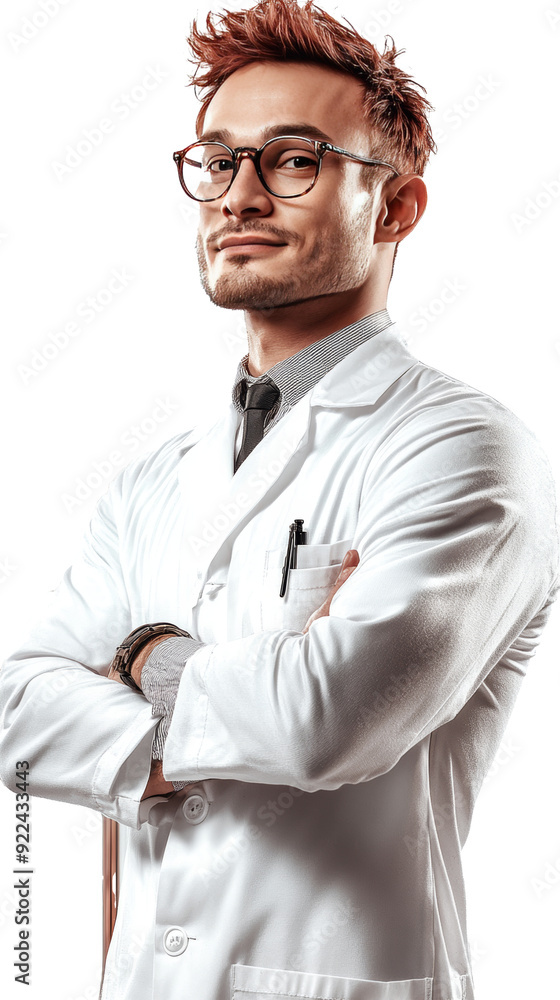 Isolated, transparent, no background, Confident Male Medical Professional in White Lab Coat with Glasses and Arms Crossed Isolated, transparent, no background, Confident Male Medical Professional in White Lab Coat with Glasses and Arms Crossed