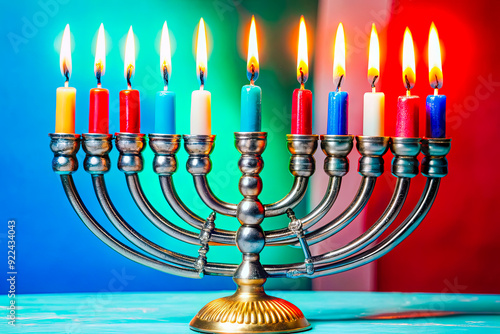 hanukkah menorah with candles