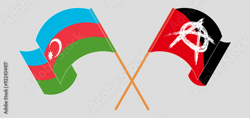 Crossed and waving flags of Azerbaijan and Anarchy