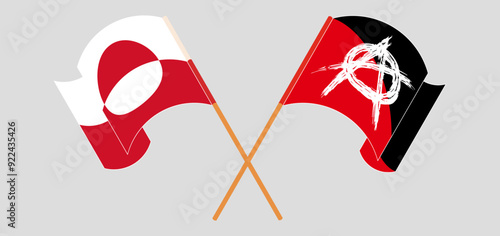 Crossed and waving flags of Greenland and Anarchy
