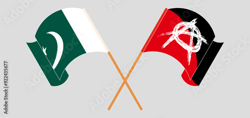 Crossed and waving flags of Pakistan and Anarchy