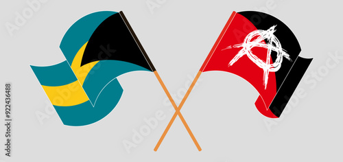 Crossed and waving flags of Bahrain and Anarchy