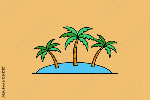 Tropical beach with palm trees art vector illustration