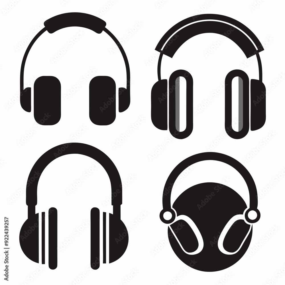 Headphones icons set silhouette vector art illustration Headphones icons set silhouette vector art illustration