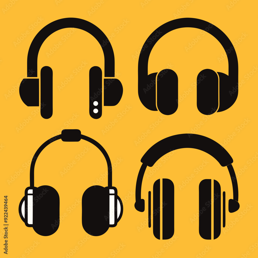 Headphones icons set silhouette vector art illustration