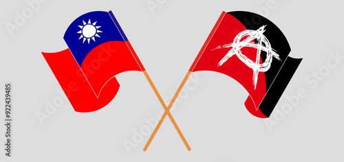 Crossed and waving flags of Taiwan and Anarchy