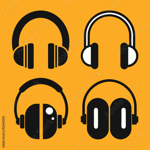 Headphones icons set silhouette vector art illustration