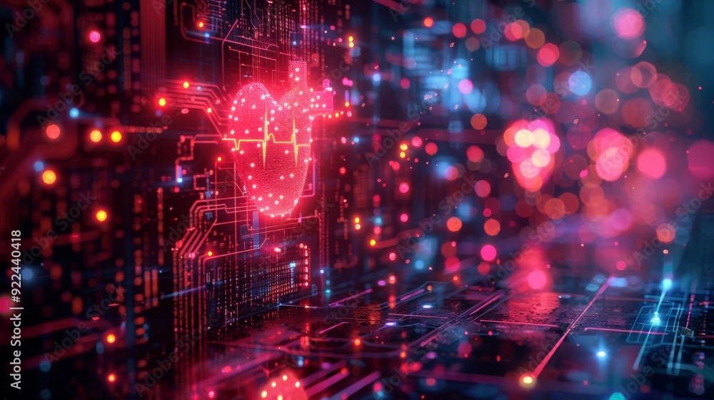 Develop a neon set of healthcare technology symbols, including illuminated Develop a neon set of healthcare technology symbols, including illuminated