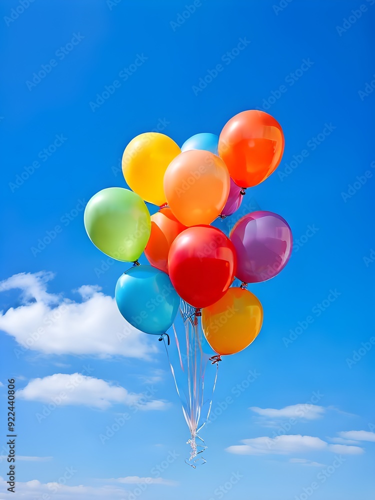 Colorful balloons with ribbon thread floating against the blue sky background, helium balloon in the air, ballon, globo latex, balaolatex, gubbare image stock photo Colorful balloons with ribbon thread floating against the blue sky background, helium balloon in the air, ballon, globo latex, balaolatex, gubbare image stock photo