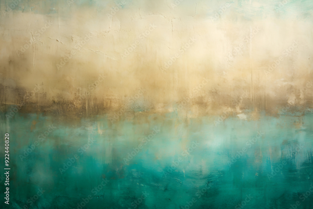 Obraz premium Minimalist Abstract Gradient. Teal to Beige with Textured Brush Strokes.