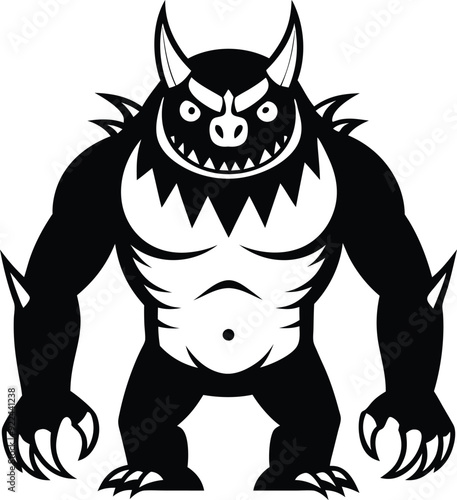 a cartoon of a monster illustration black and white