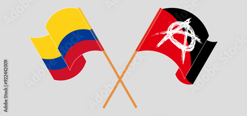 Crossed and waving flags of Colombia and Anarchy