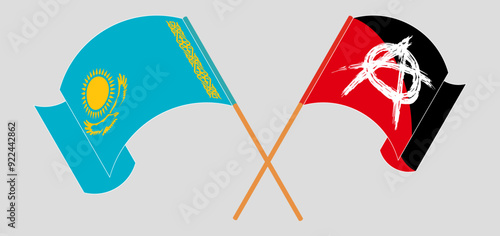 Crossed and waving flags of Kazakhstan and Anarchy