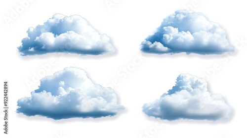 Tranquil Clouds Drifting in Perspective on White Background - Sticker Style Illustration