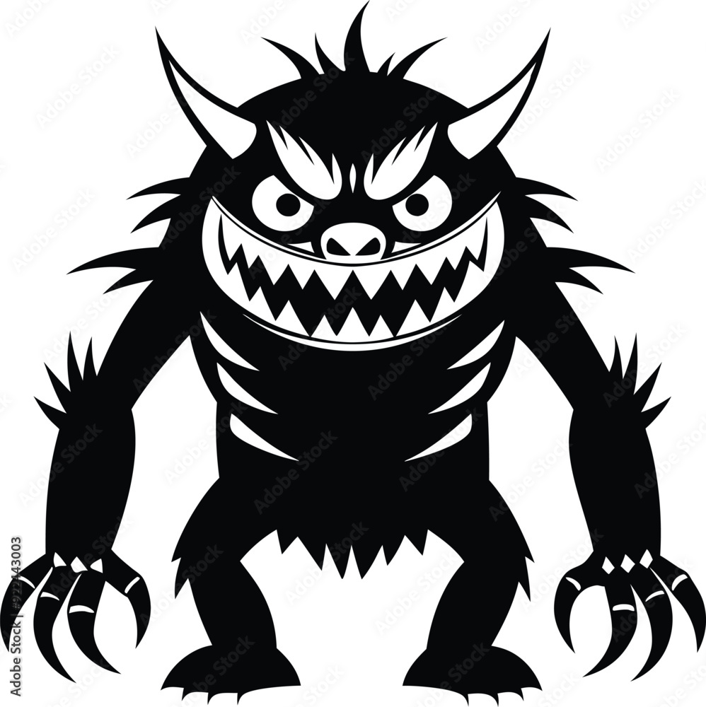 a cartoon of a monster illustration black and white a cartoon of a monster illustration black and white
