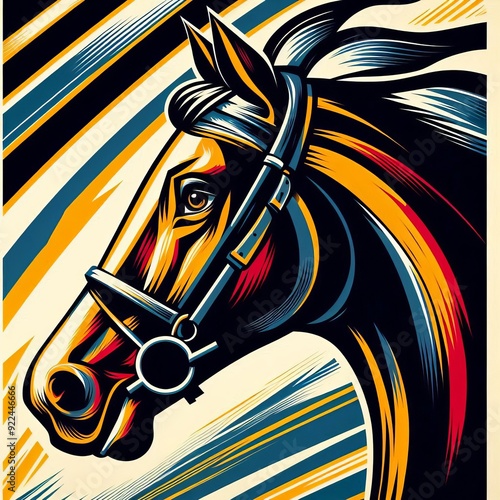 63 Lithography Racing Poster A lithographic image of a horse's h photo