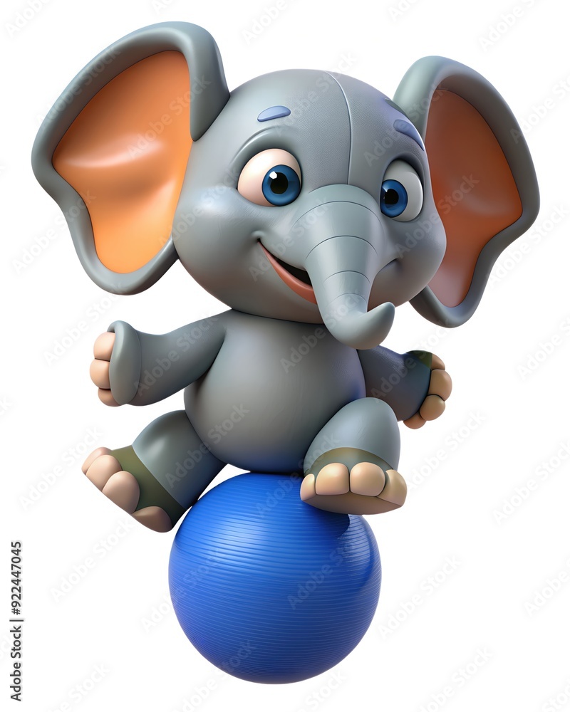 Plastic Style Elephant Mascot Balancing on a Yoga Ball for Business Branding: Engaging and Colourful Character for Graphic Design and Unique Branding, Letterheads,Posters,Business Cards Plastic Style Elephant Mascot Balancing on a Yoga Ball for Business Branding: Engaging and Colourful Character for Graphic Design and Unique Branding, Letterheads,Posters,Business Cards