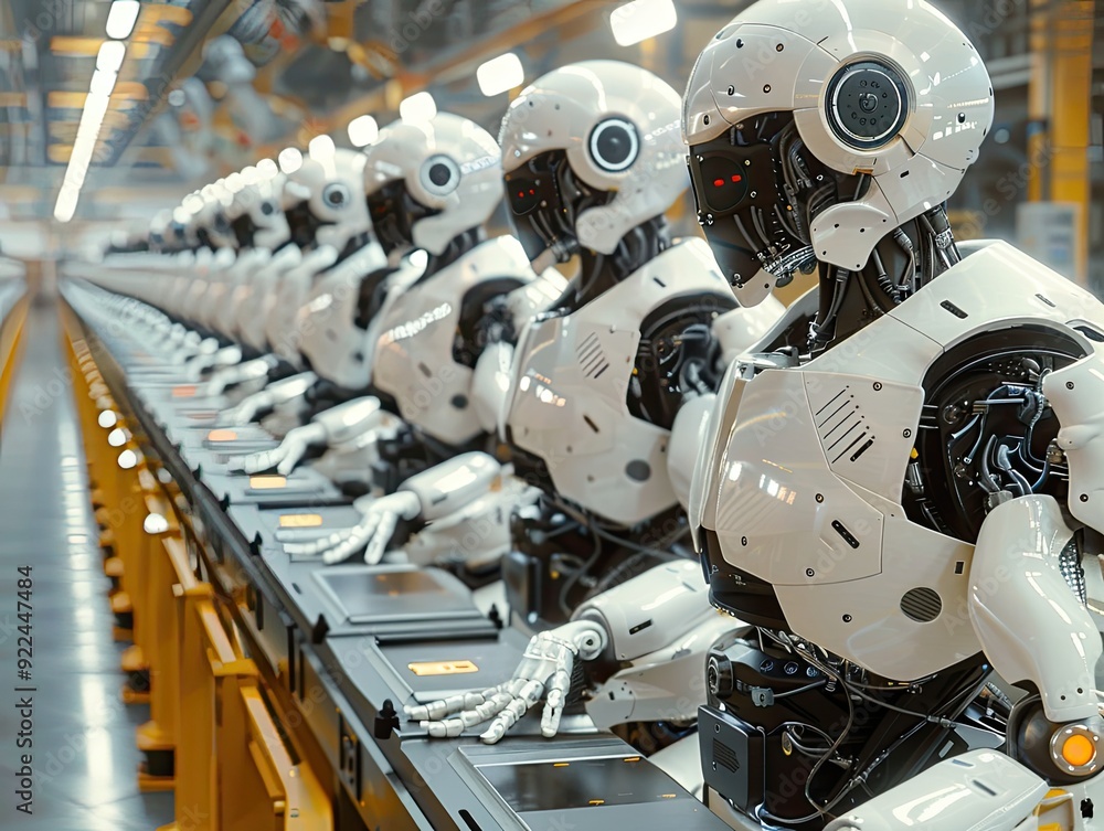 Fototapeta premium AIdriven robotic assembly line, symbolizing automation in the new economy.