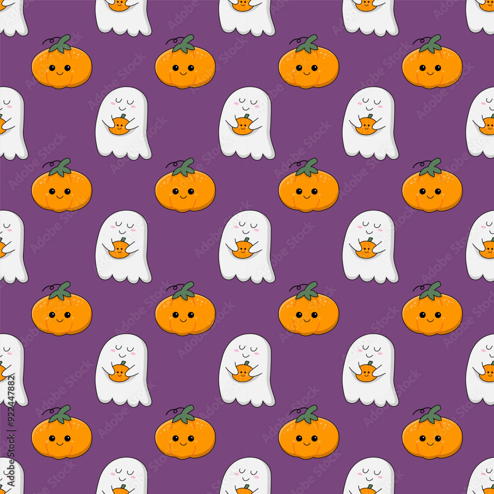 Halloween pattern. Seamless pattern of cute kawaii ghosts and pumpkins Halloween pattern. Seamless pattern of cute kawaii ghosts and pumpkins