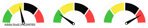 Speedometer icon, tachometer icon. Speed indicator icon set. colorfull. Rating meter signs performance concept. Dashboard level scale icon. vector illustration