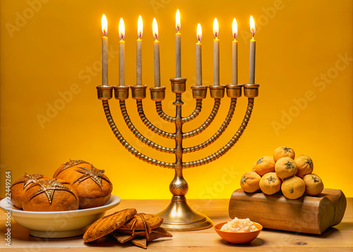 hanukkah menorah with candles photo