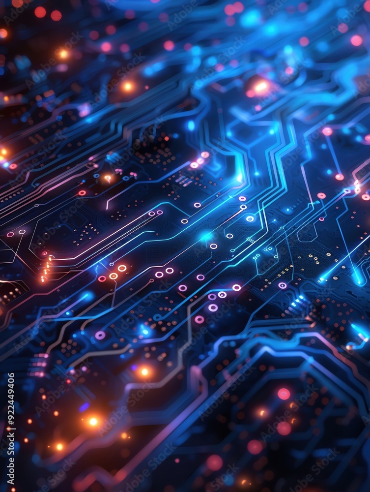 Futuristic tech background with circuits and lights. Futuristic tech background with circuits and lights.