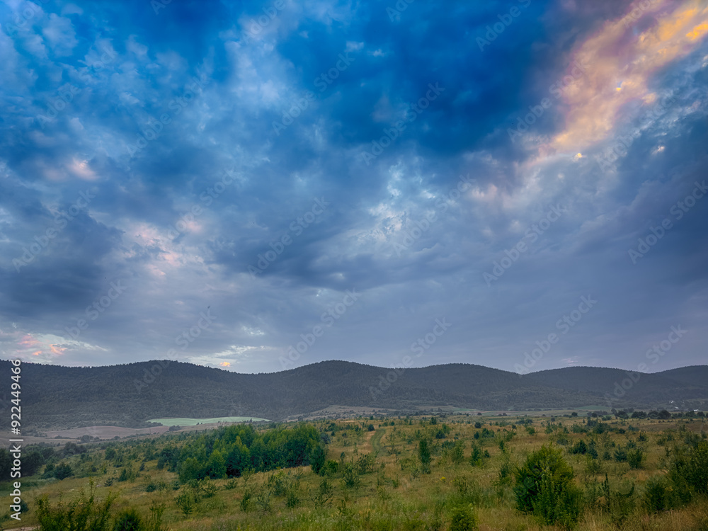 Fototapeta premium Wonderful landscape view on the Carpathian Mountains during the sunset in the summer season
